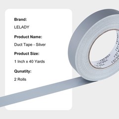 Duct Tape – 1 Inch x 40 Yards, 2 Rolls, Silver & Gray, Heavy Duty, No Residue…