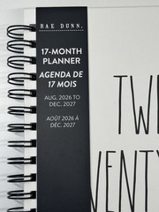 2026 2027 Planner RAE DUNN Spiral Hard Cover 17-Month 2027 Black White LARGE