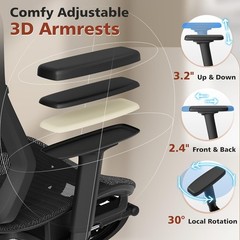 Office Chair with Footrest, Desk Chair Comfy with 3D Adjustable Lumbar Support