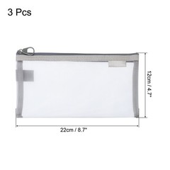 3pcs Mesh Cosmetic Bags, A6 case Nylon Makeup Zipper Mesh Bag, Gray