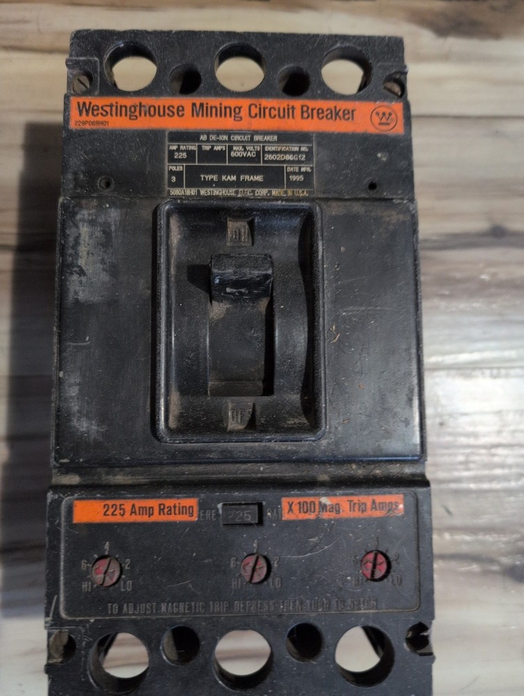 Westinghouse 225A 3P Mining Circuit Breaker 600V 60Hz 500-1000 Trip Amps