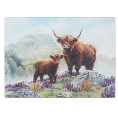 Tempered Glass Cutting Board Chopping Serving Cheese Board Nature Highland Cow