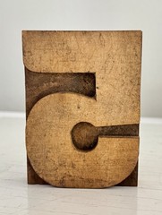 Vintage Large Wood Number 5, Five Letter Letterpress Print Type