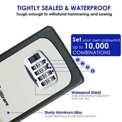 Key Lock Box, Waterproof Metal 4 Digits Combination Lockbox, Outside Wall Mou…