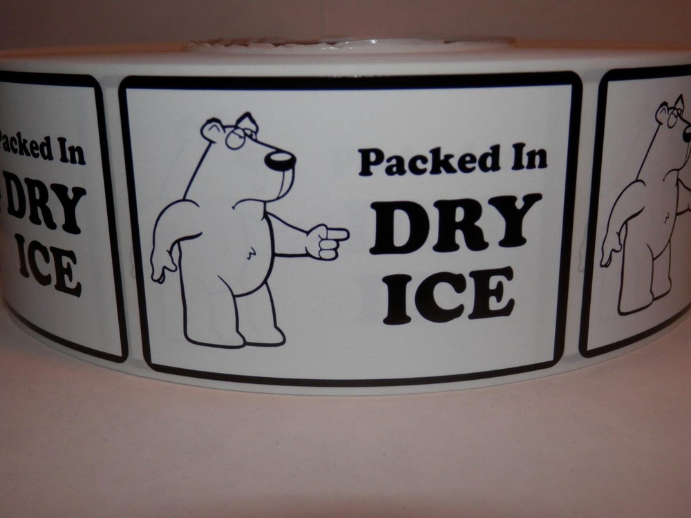 PACKED IN DRY ICE 2X3 Warning Label Sticker 250 per roll