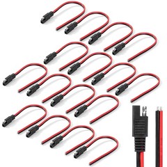 16 Pack SAE Connector 12 Inch 14 AWG Copper Wire, 2 Pin Single Plug Connector