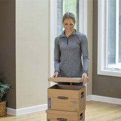 Small Classic Moving Box 5 Pack, Reinforced Handles, Tape-Free Assembly, Box wit