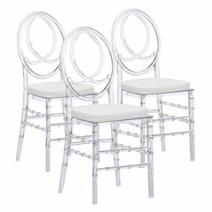 Set of 3 Crystal Clear Acrylic Chiavari Wedding Chairs with Cushions for Event