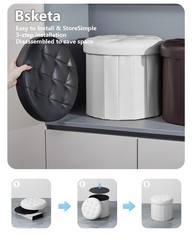 Bsketa® Folding Storage Ottoman Round 14″ x 14″D x 14″W x 13″H, White 1 Pack