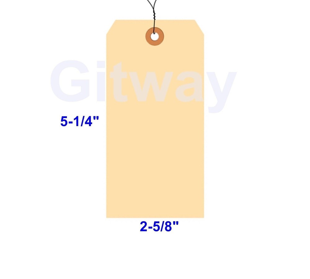 1000 of 5 1/4″ x 2 5/8″ Size 6 Manilla Shipping Hang Tag Tags with Wire 13 Pt