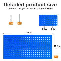 4 Pack Metal Pegboard Panels 24″ x 12″ Heavy Duty Steel Pegboard Wall Organizer
