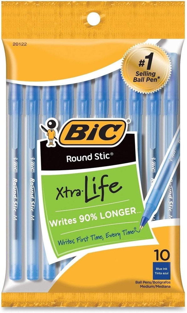 BIC Round Stic Ball Pens Stick Blue Medium Point 10-Pack