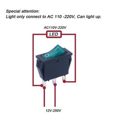 6 PCS AC110V/120V Rocker Switch Green Light Toggle SPST 3 Pin MXU3101NG