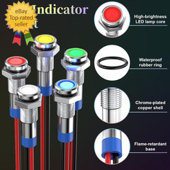 10 PCS Led Indicator Light 12V, Metal 12V Led Light, Waterproof Indicator Light,