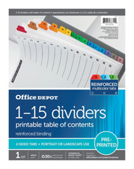 Office Depot Table of Contents Assorted Colors 1-15 1 Set