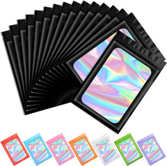 100 Pcs Black Mylar Holographic Resealable Bags,Clear Packaging Bag Odor Proof F