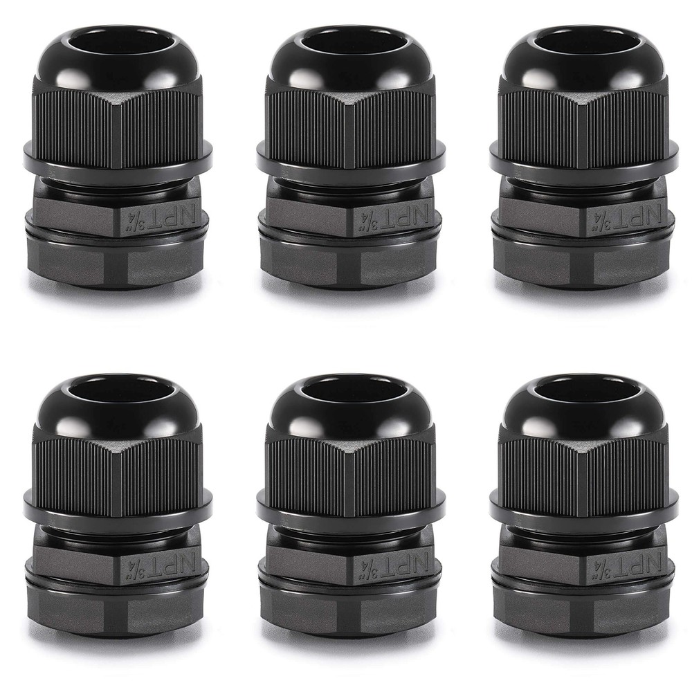 6pcs 3/4 NPT Cable Gland Waterproof IP68 Nylon Cable Pass Through Cord Grip C…