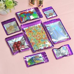 100 Pack Dark Purple Holographic Ziplock Bags Resealable Sealable Packaging Bag