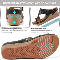 FUDYNMALC Womens Sandals Comfortable Dressy: Adjustable Strap Wedge Sandals 2…