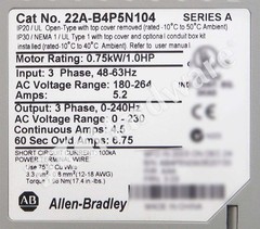 Allen Bradley 22A-B4P5N104 Ser A PowerFlex 4 240V 3-Phase 4.5A 0.75kW AC Drive