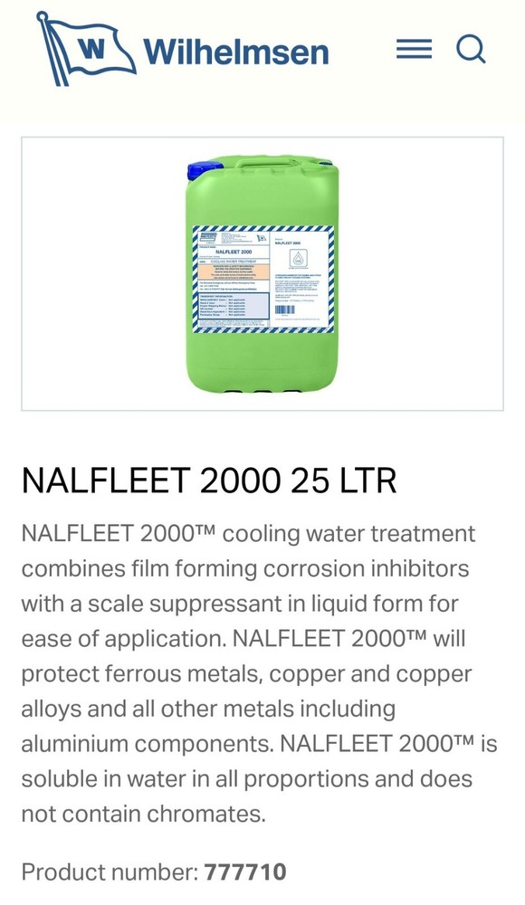 NALCOOL NALFLEET 2000 ENGINE COOLANT TREATMENT 25 Liters (6.6 gallon) pail