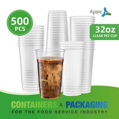 APSIC 32 oz Clear PET Cup – Extra Large Capacity – 500 Count 107MM
