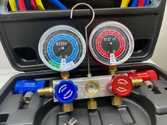 Auto R1234YF Refrigerant Gauge & Hoses Service AC Recharge Kit w/Can Tap Adapter