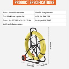 Fish Tape Puller Fiberglass 492 ft 8MM Wire Cable Running Duct Rodder