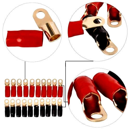 0 Gauge Gold Ring Terminal 20 Pack 1/0 AWG Wire Crimp Cable Red Black Boots 5/16