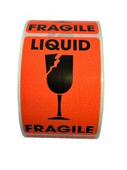 2×3 LIQUID / FRAGILE Labels Red Glass Shipping Peel & Stick (2) RLS of 500 EA