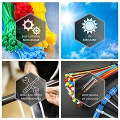 Zip Cable Ties Assorted Sizes(4”+6”+8”+12”) Heavy Duty Nylon Black UV Resistant