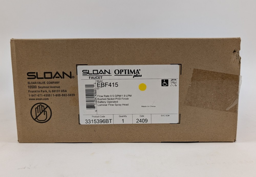 Sloan Optima Plus EBF415 Sensor Faucet Brushed Nickel Battery Operated 0.5 GPM