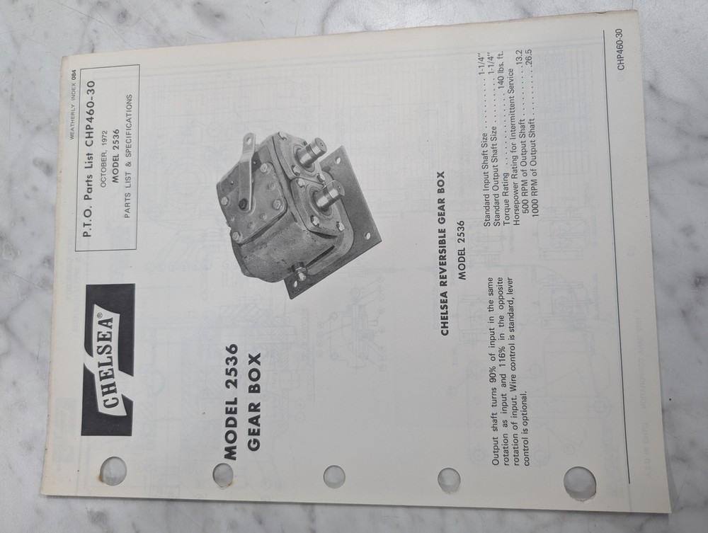 DANA CHELSEA REPAIR/SERVICE PARTS LIST CATALOG MANUAL MODEL 2635 GEAR BOX 1972