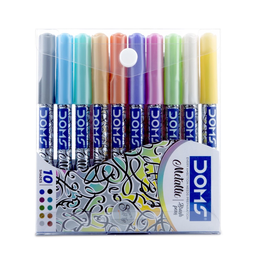 DOMS Metallist Series Metallic Brush Pen (10 Assorted Shades)