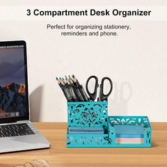 Desk Organizer with 3 Compartment for Pencil Sticky Note Holder and Office Acces