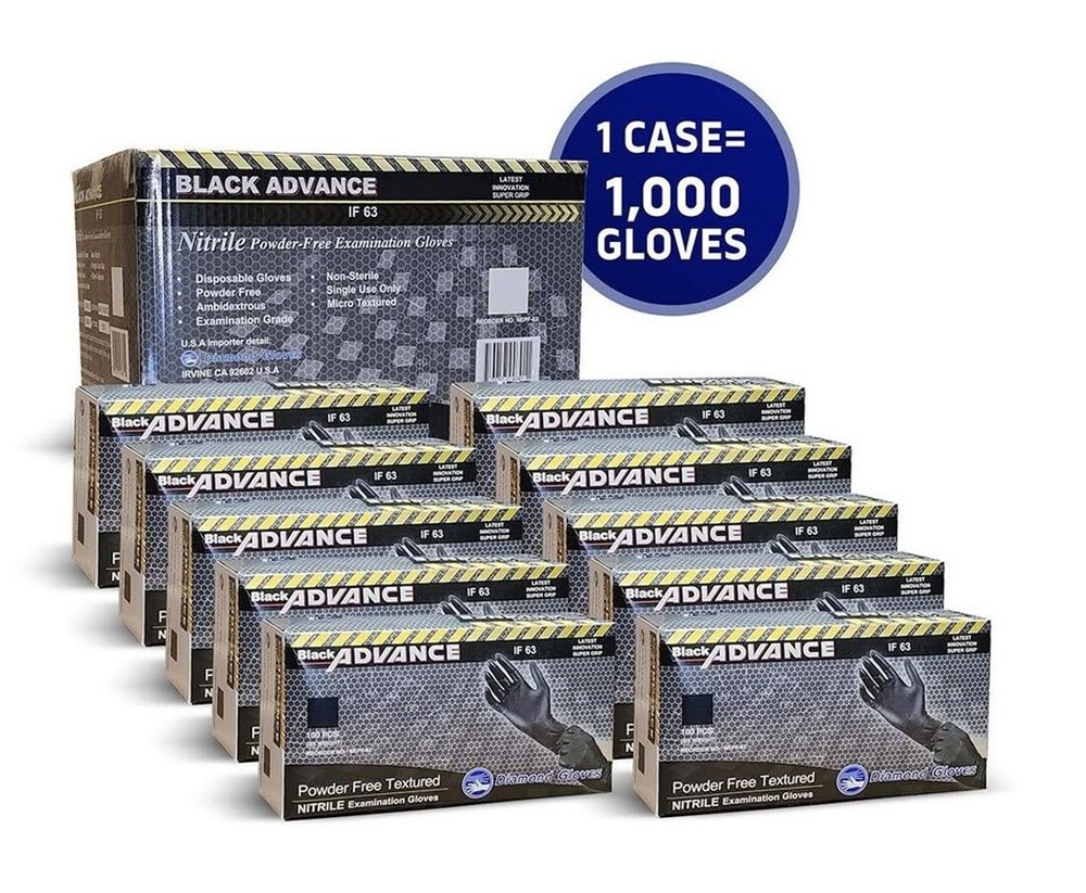 6 Mil Advance Black Nitrile Exam Gloves Powder Latex Free Case 1000 PCS X-Large