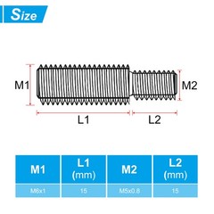 10Pack M5x0.8 to M6x1.0 Double End Threaded Stud Screw Bolt 304 Stainless Steel