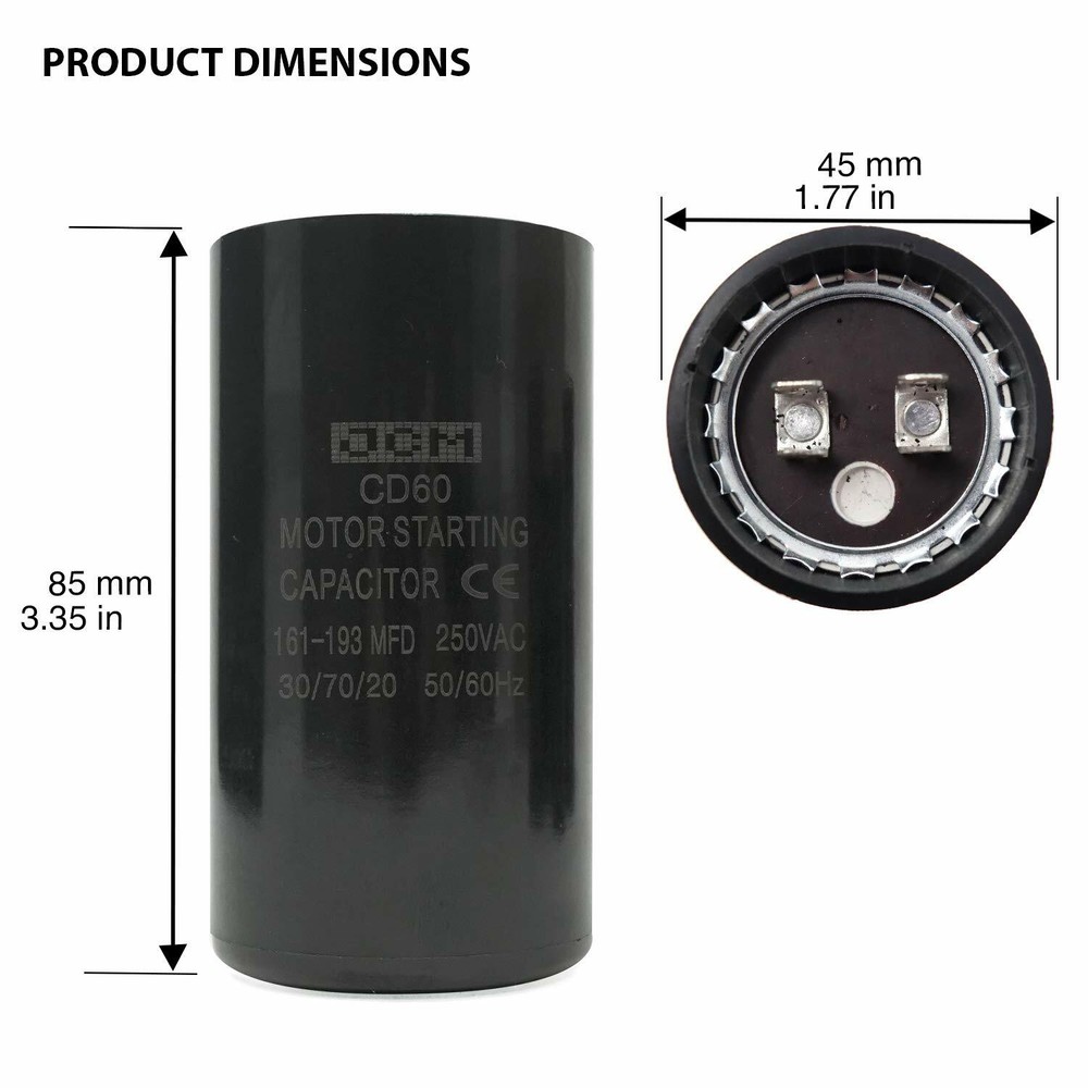 161-193 uF MFD 250V VAC Motor Start Capacitor Round 45x85mm CD60 AC Starting