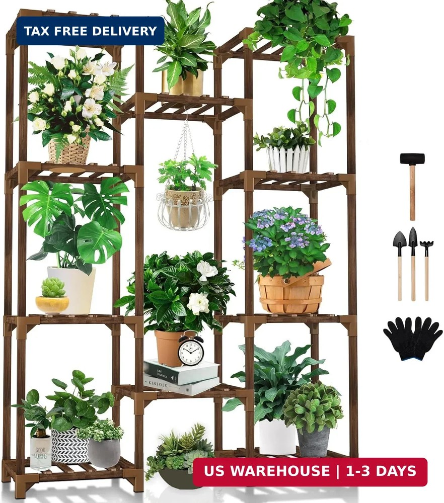 Uneedem Plant Stand Indoor Outdoor, Tall Plant Shelf for Multiple Plants, 10 tie