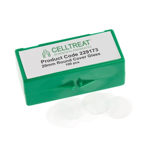 CELLTREAT 20mm Round Cover Glass, Fits 12 Well Plate, Sterile, 229173