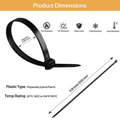5000Pcs 10Inch Black Cable Tie,Nylon Zip Ties,Industrial Grade,50 Pounds Tensile