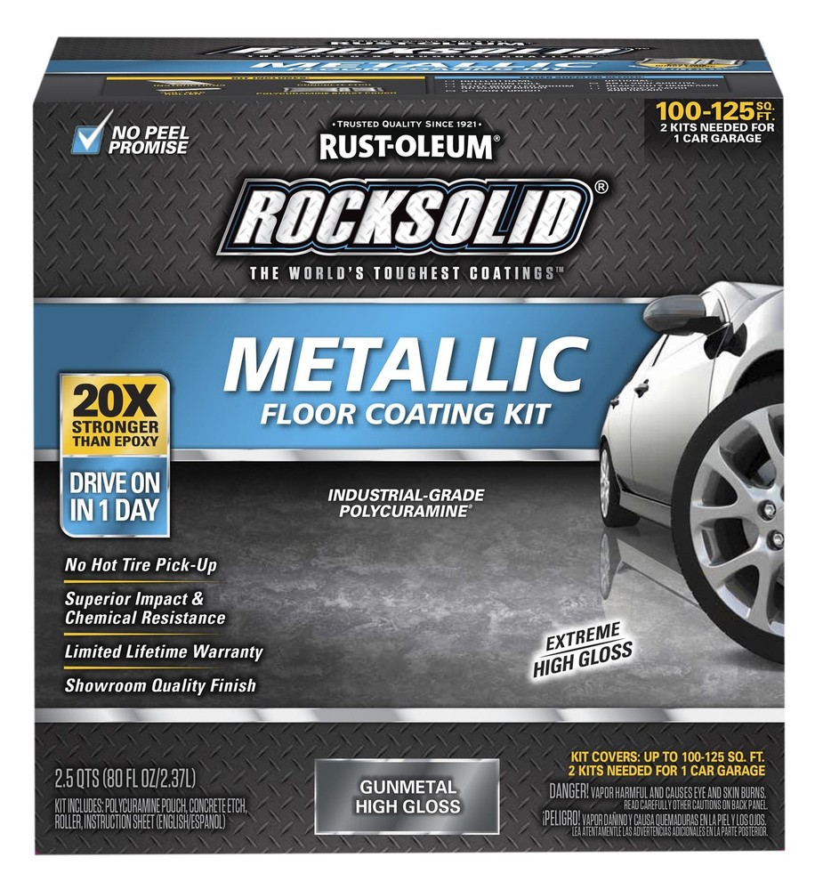 RockSolid Metallic Floor Coating Kit, Gun Metal, High Gloss, 80 Oz – 299743