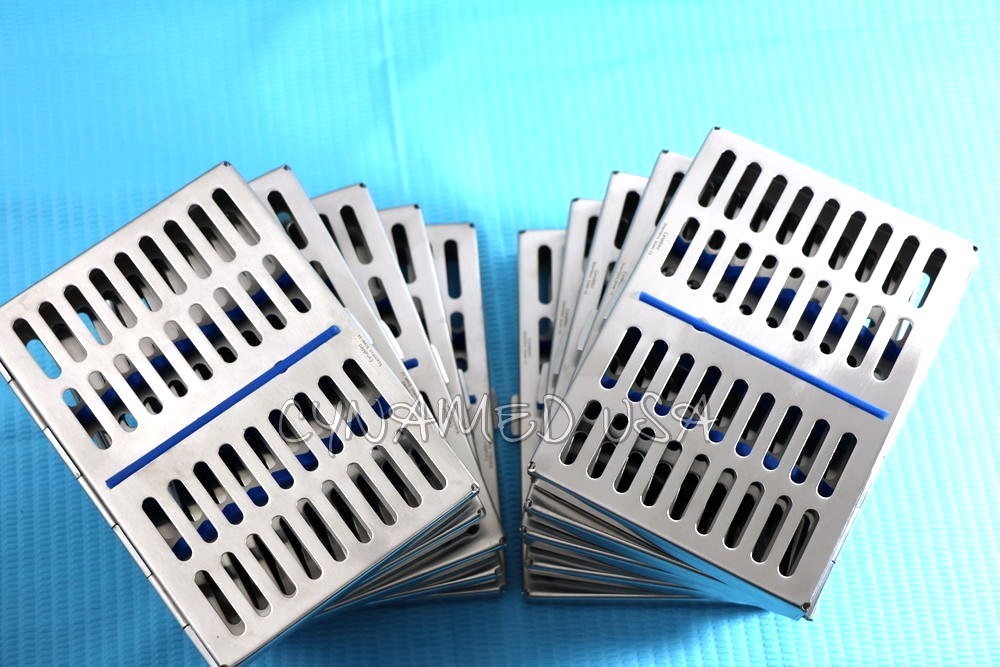 10 DENTAL AUTOCLAVE STERILIZATION CASSETTE RACK BOX TRAY FOR 10 INSTRUMENT
