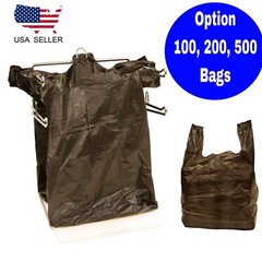 Black T Shirt Bags Plastic Grocery Shopping Carry Out Bag 11.5”x6.5”x22”