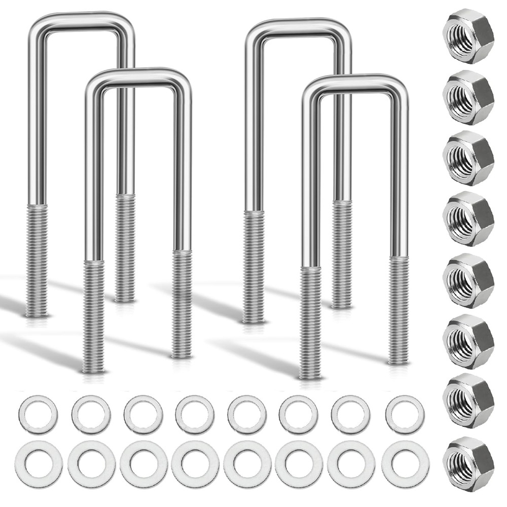 4 Pcs Hot Dipped Galvanized Square U-Bolts,2 inch Wide, (1/2″ D x 2 1/16″ W x 6