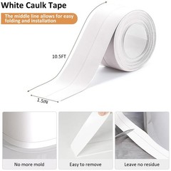 White Caulk Tape Self Adhesive Waterproof, 1.5IN x 10.5FT x 0.04IN,