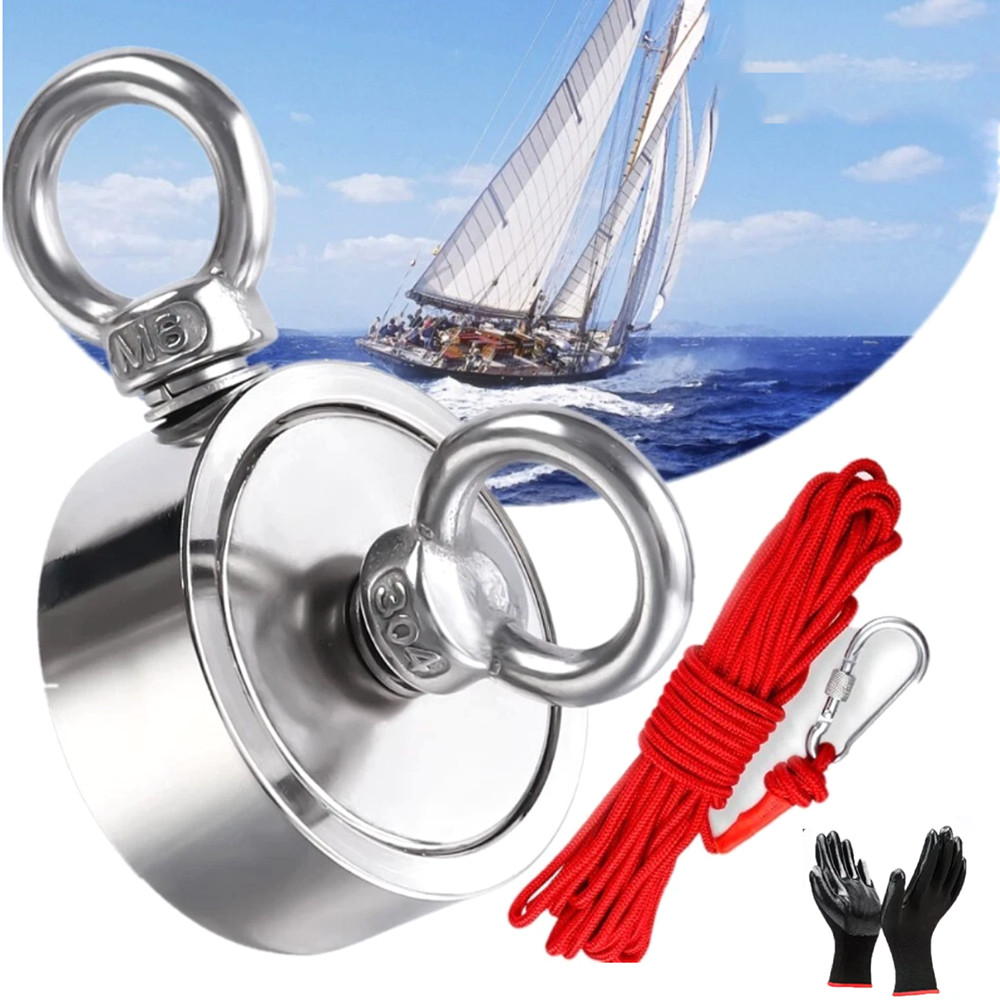Fishing Magnet Kit Up To 2000lbs Pull Force Super Strong Neodymium +65ft Rope
