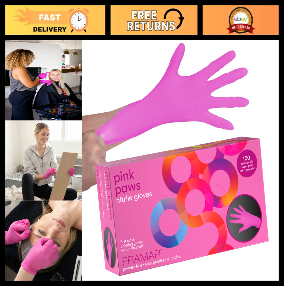 Pink Nitrile Gloves XS – Disposable, Latex-Free, Durable for Hair Dye, Salon, Cl