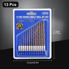 Sinyeenglon Hex Shank Cobalt Drill Bit Set for Metal and 1/16″ to 1/4