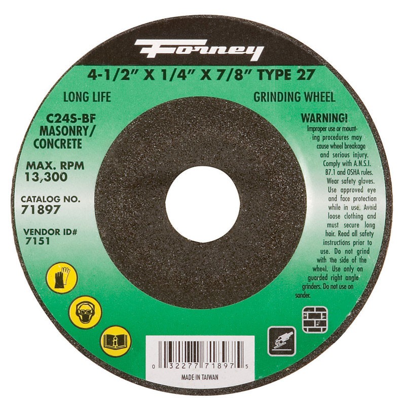 Forney 71897 Silicon Carbide 13300 rpm 4.5 Dia. in. Grinding Wheel 1/4 in. Thick